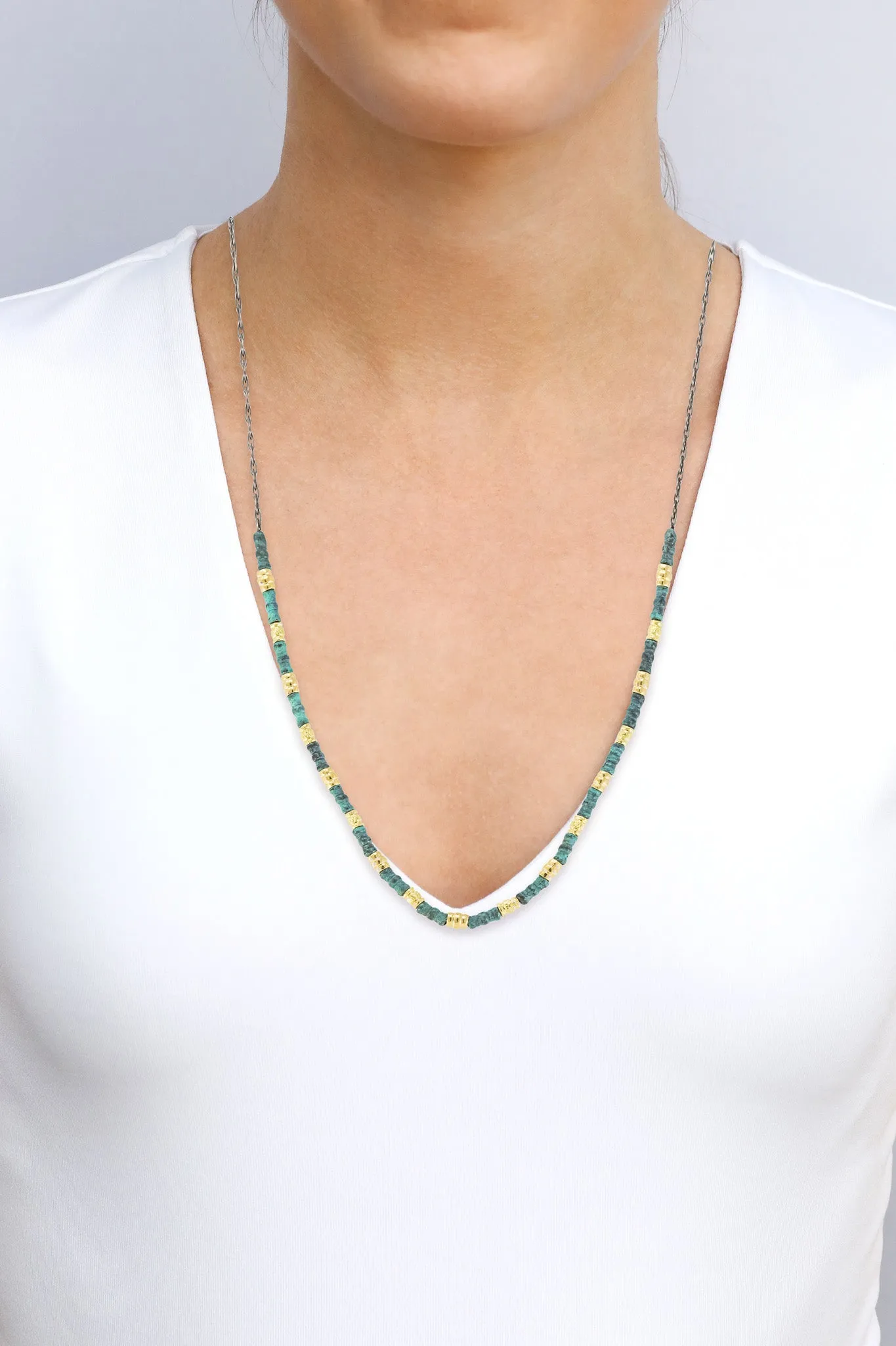 18" ARTIFACT TEAL PATINA WITH GOLD COMPONENTS NECKLACE