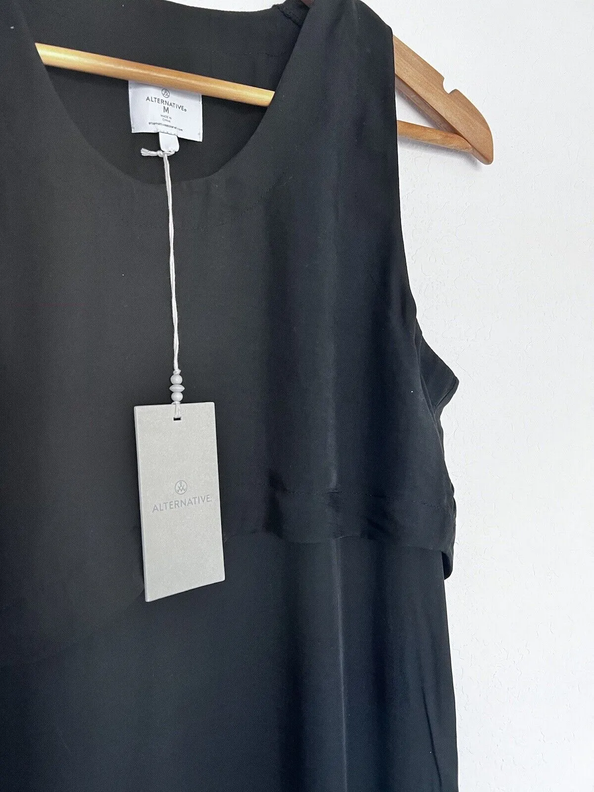 ALTERNATIVE NWT Classic Black Shift Dress Sz M Asymmetric Double Hem Sleeveless