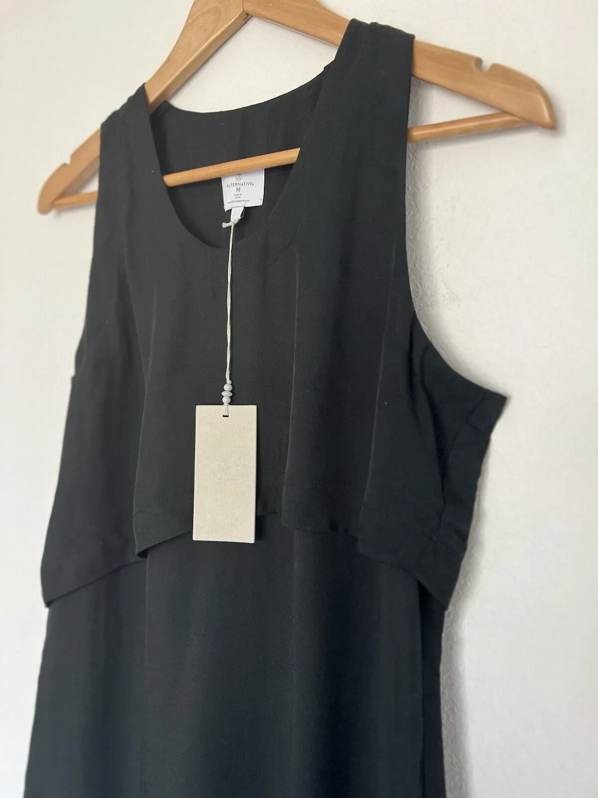 ALTERNATIVE NWT Classic Black Shift Dress Sz M Asymmetric Double Hem Sleeveless