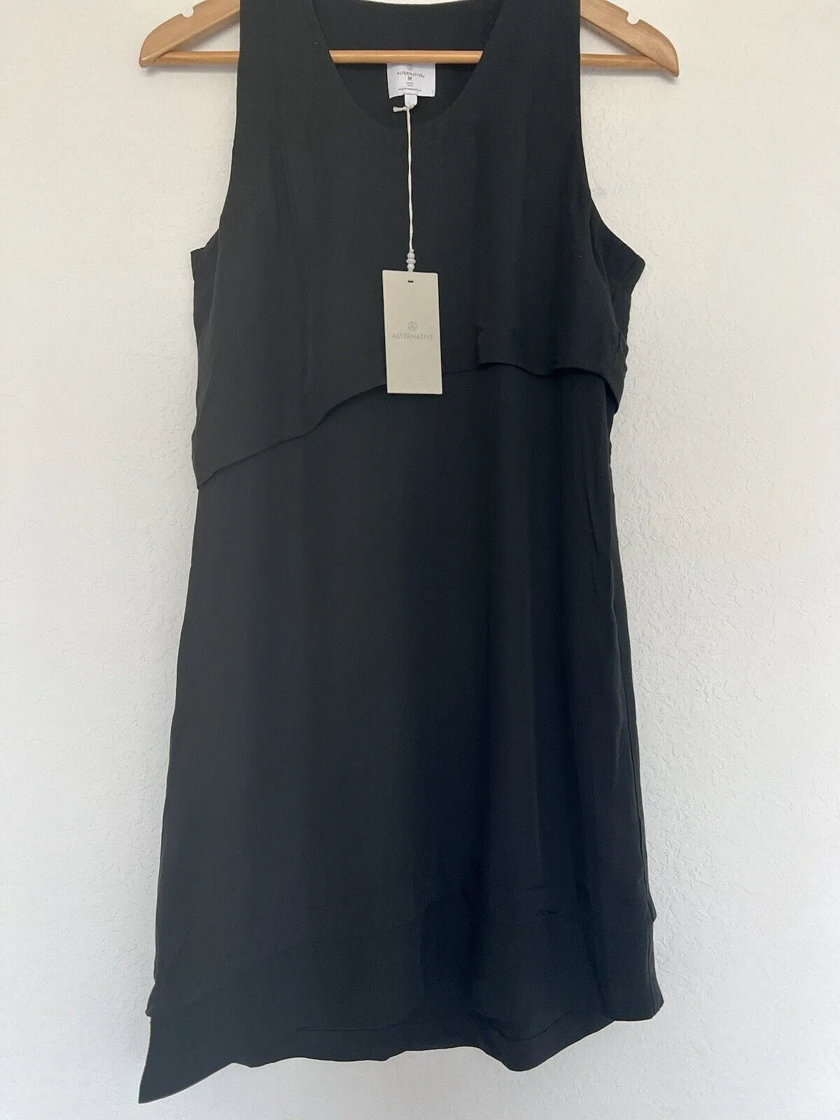 ALTERNATIVE NWT Classic Black Shift Dress Sz M Asymmetric Double Hem Sleeveless