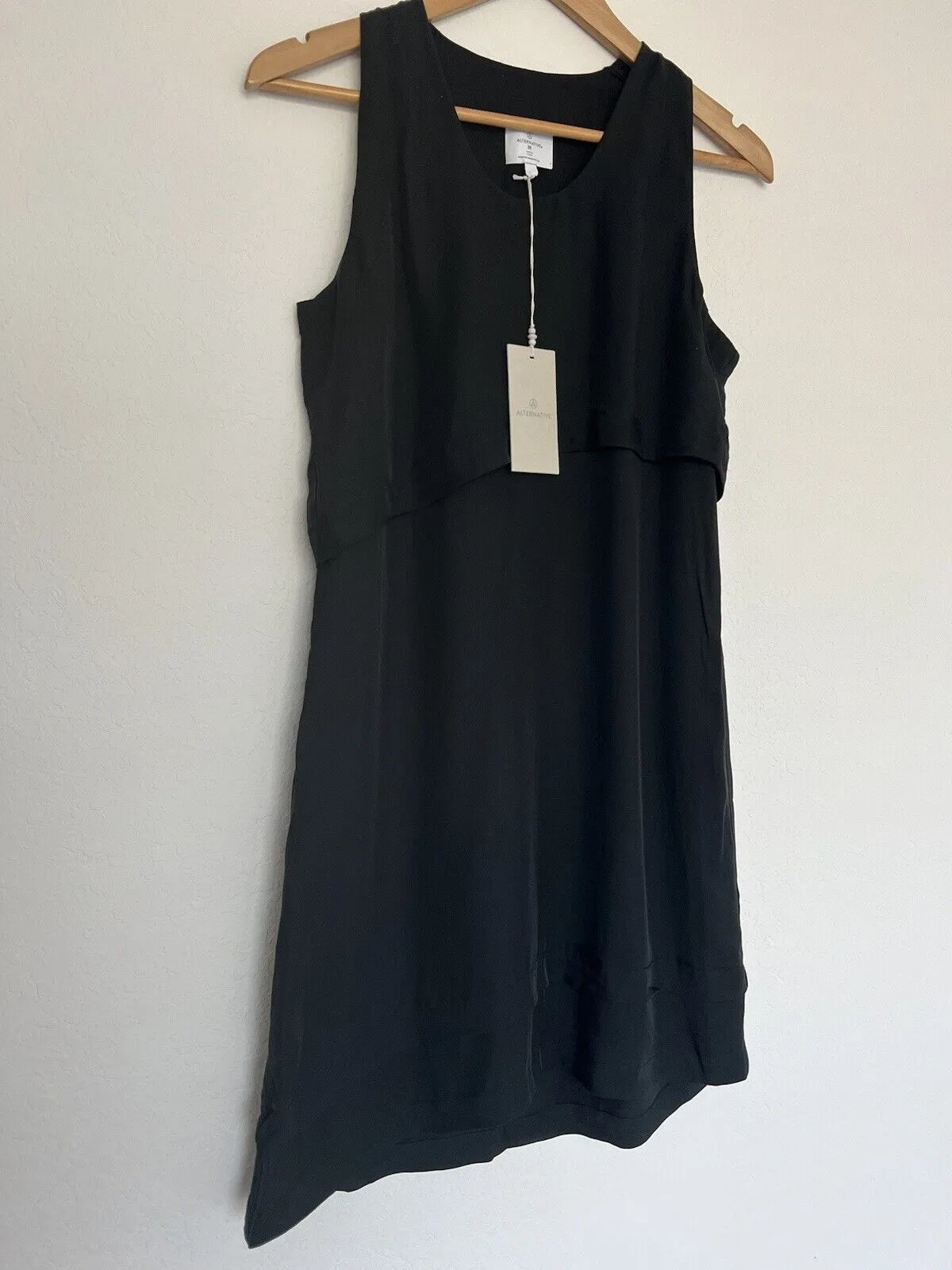 ALTERNATIVE NWT Classic Black Shift Dress Sz M Asymmetric Double Hem Sleeveless