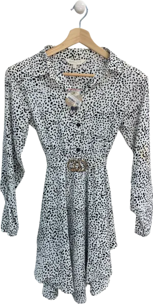 Apricot White/Black Printed Circle Hanky Hem Dress UK 10