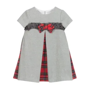 Balloon Chic Red Tartan & Grey Fur Trim Wool Dress