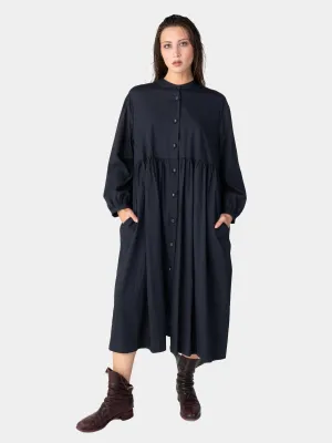 Banded Collar Cotton Shirtdress
