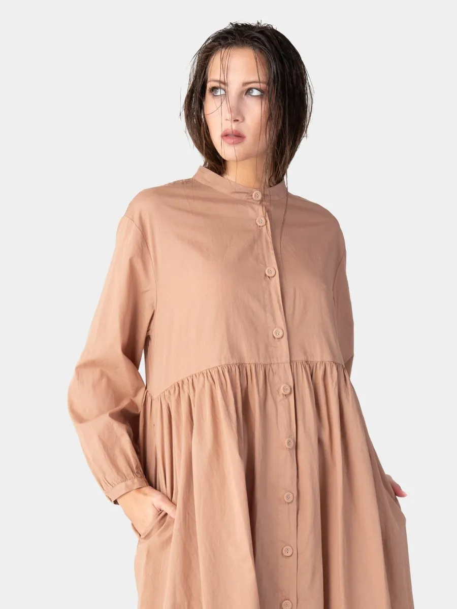 Banded Collar Cotton Shirtdress