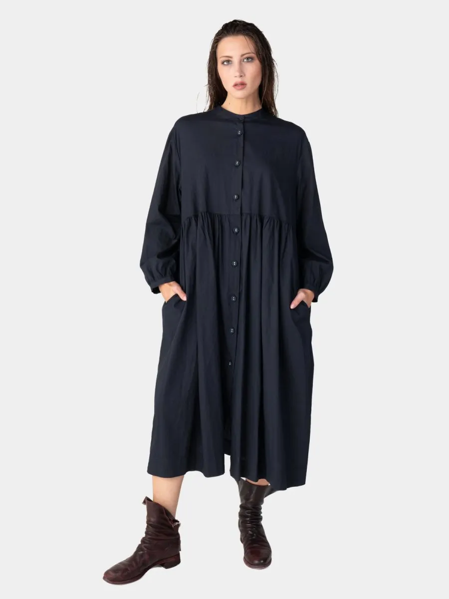 Banded Collar Cotton Shirtdress