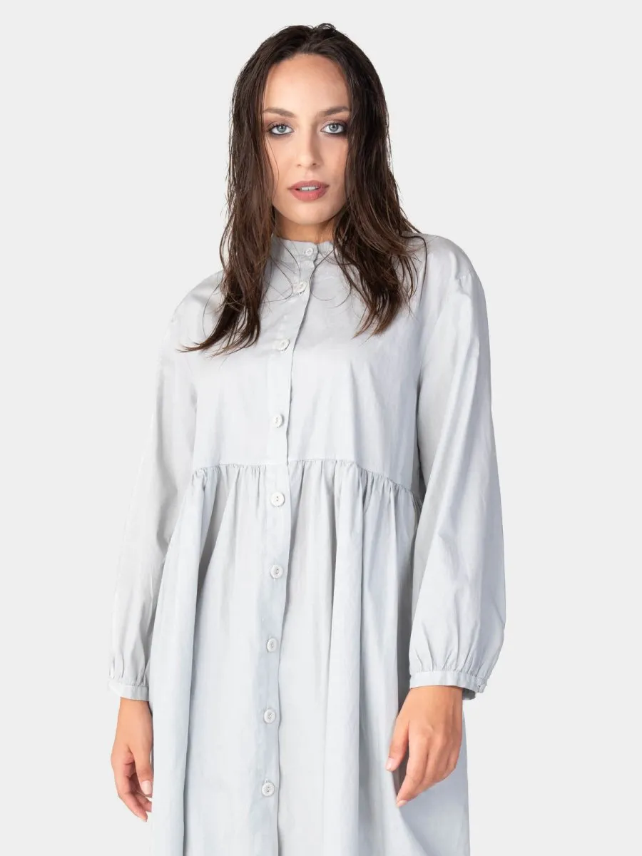 Banded Collar Cotton Shirtdress
