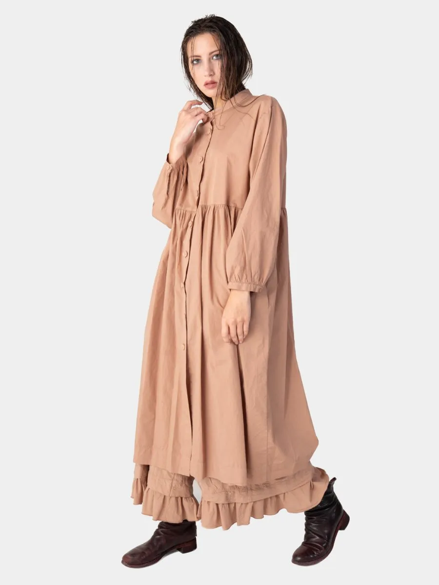 Banded Collar Cotton Shirtdress