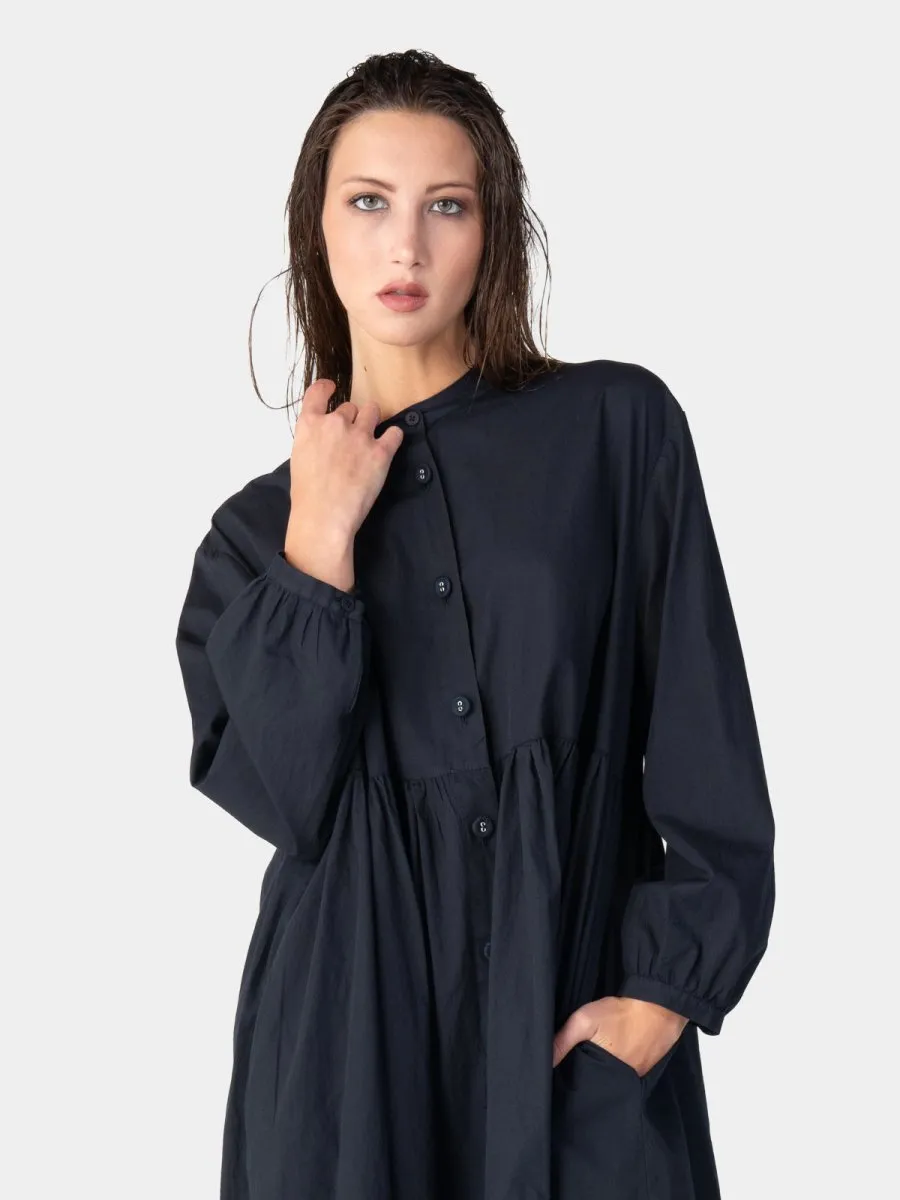 Banded Collar Cotton Shirtdress