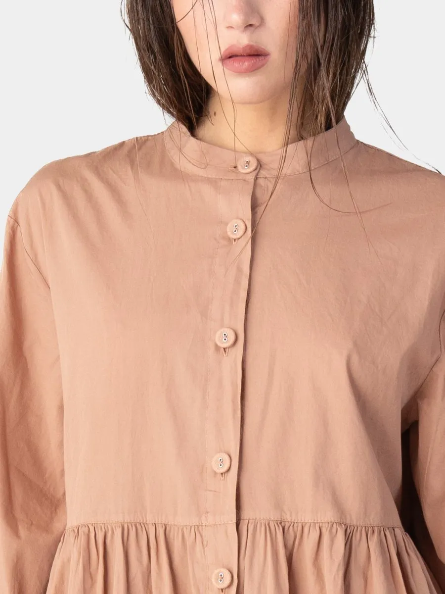Banded Collar Cotton Shirtdress