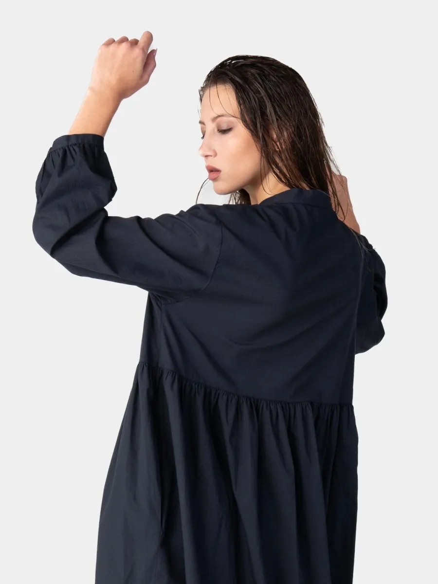 Banded Collar Cotton Shirtdress
