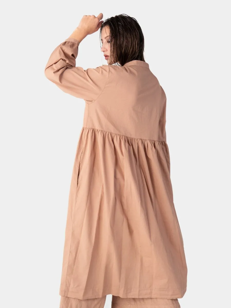 Banded Collar Cotton Shirtdress