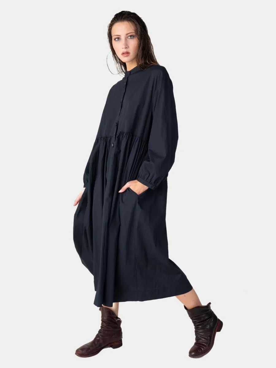 Banded Collar Cotton Shirtdress