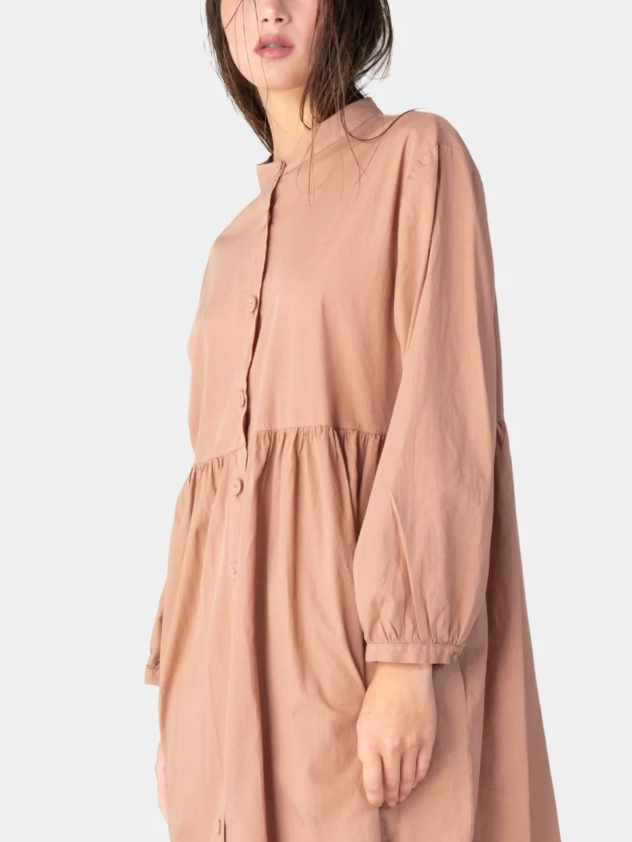 Banded Collar Cotton Shirtdress
