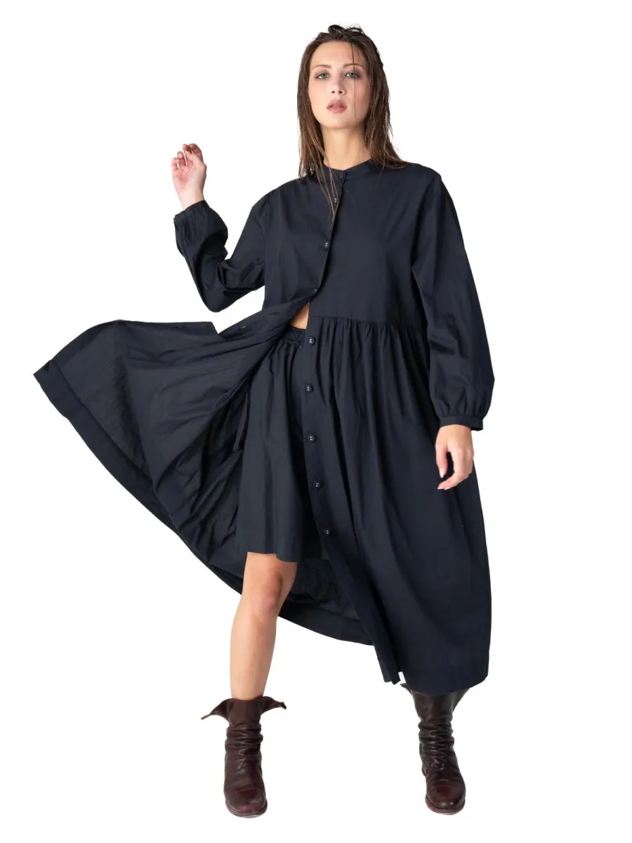 Banded Collar Cotton Shirtdress