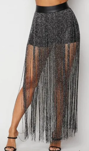 Black Twirl Fringe Shorts