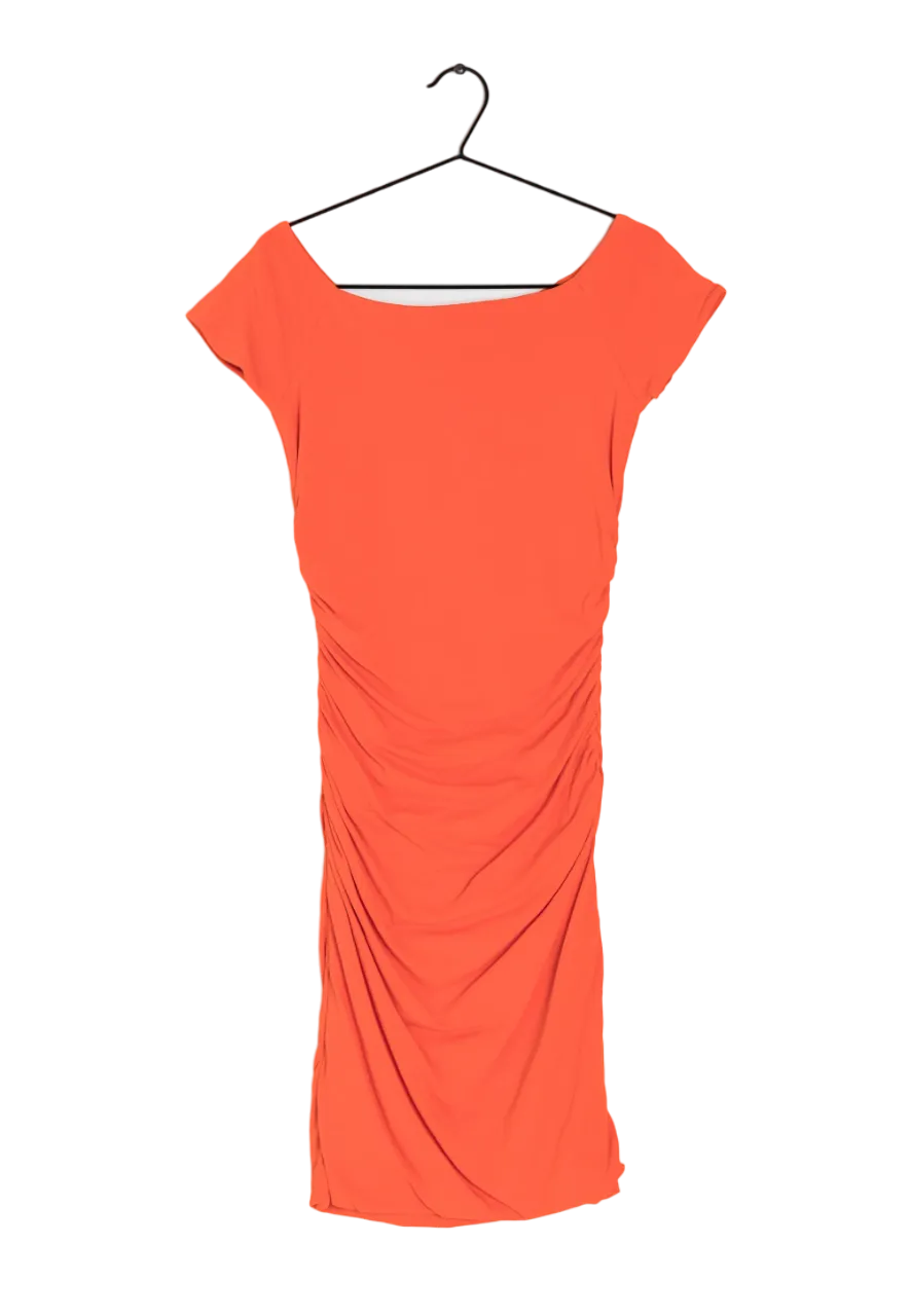 Boden Orange Ruched Midi Dress UK 8L
