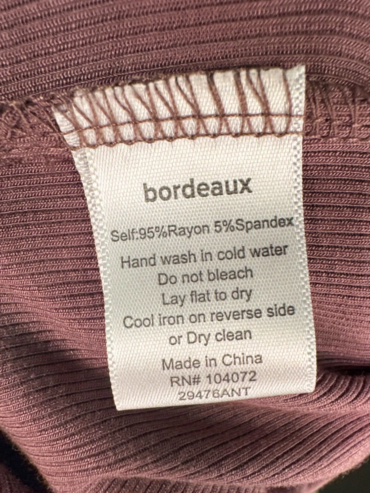 Bordeaux Mauve Ribbed Long Sleeve Dress M