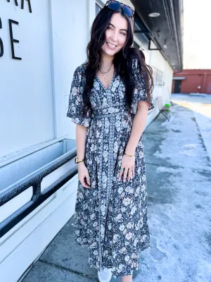 Brantley Border Print Flutter Sleeve Maxi Dress
