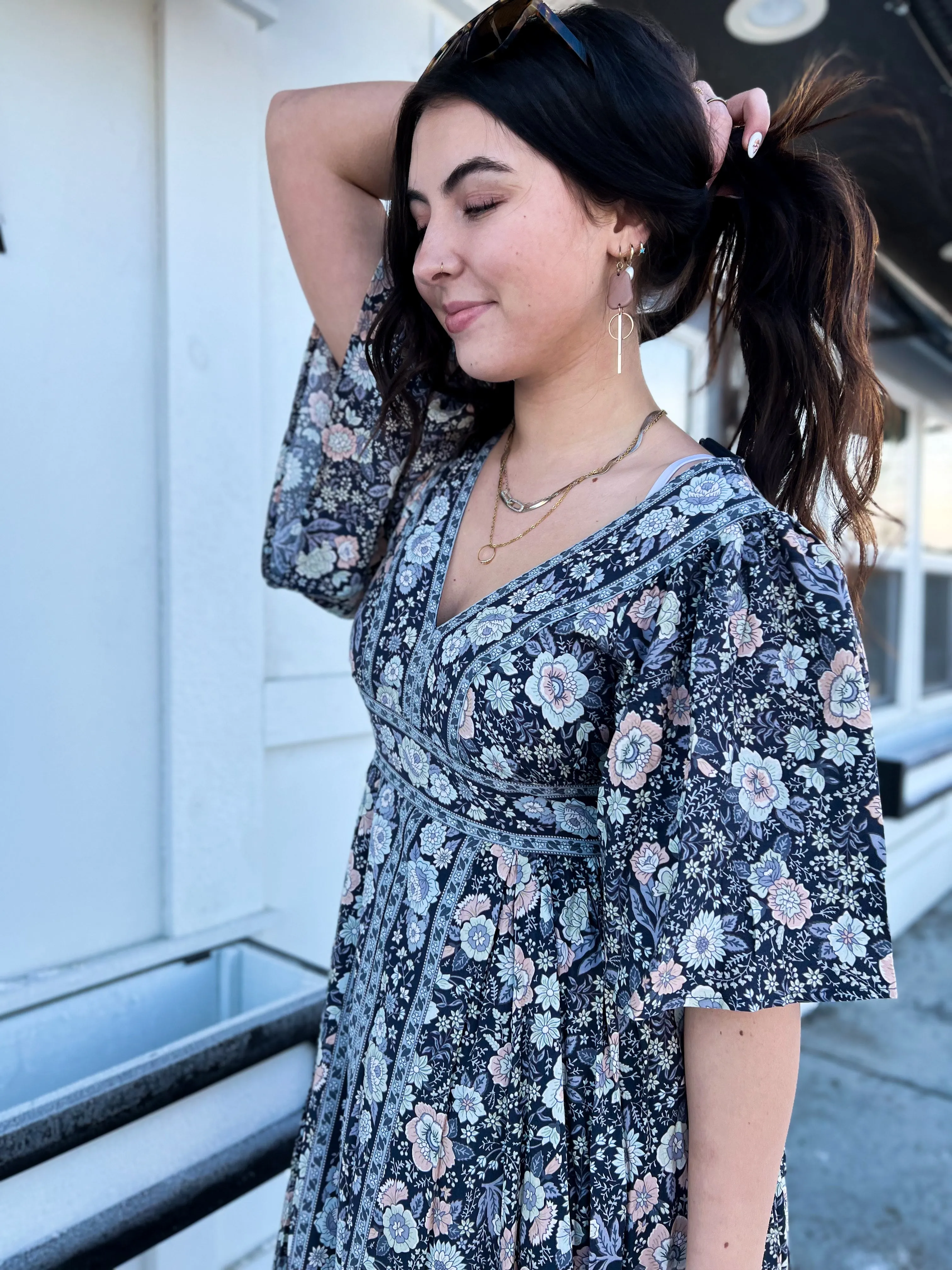 Brantley Border Print Flutter Sleeve Maxi Dress
