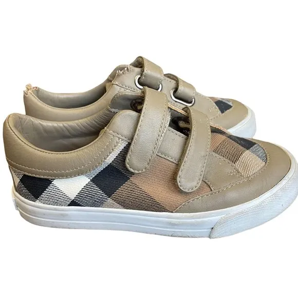Burberry Gender Neutral Children's Brown Plaid Velcro Sneakers Size 29