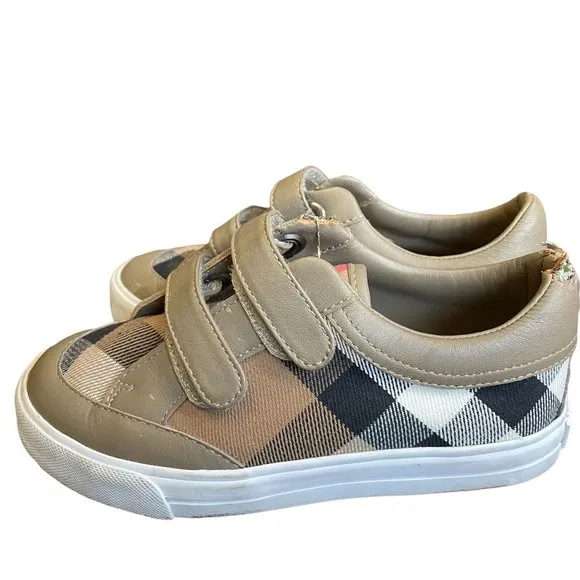 Burberry Gender Neutral Children's Brown Plaid Velcro Sneakers Size 29