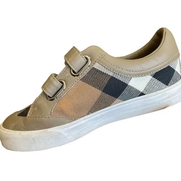 Burberry Gender Neutral Children's Brown Plaid Velcro Sneakers Size 29