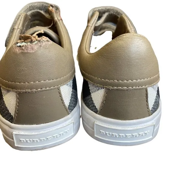 Burberry Gender Neutral Children's Brown Plaid Velcro Sneakers Size 29