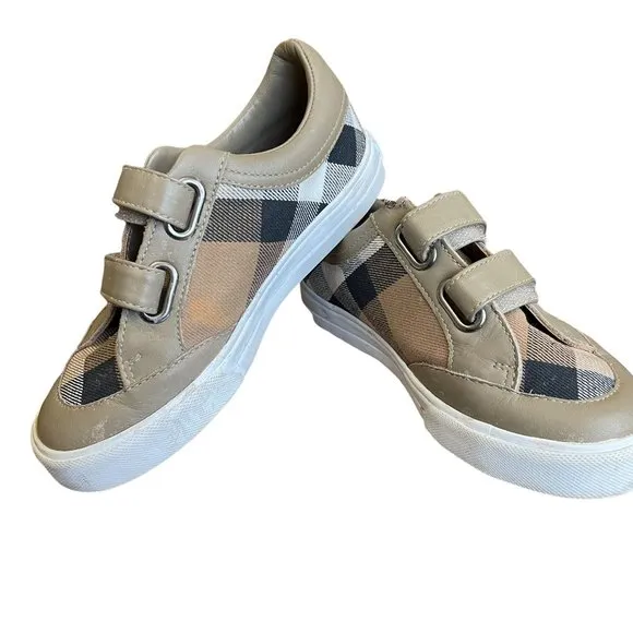 Burberry Gender Neutral Children's Brown Plaid Velcro Sneakers Size 29