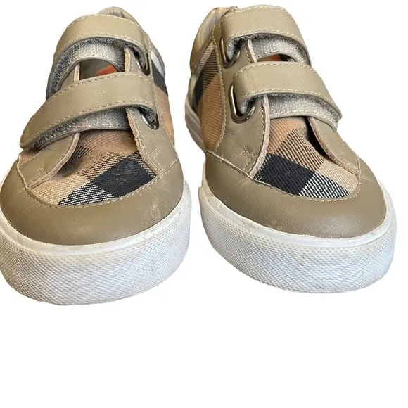 Burberry Gender Neutral Children's Brown Plaid Velcro Sneakers Size 29