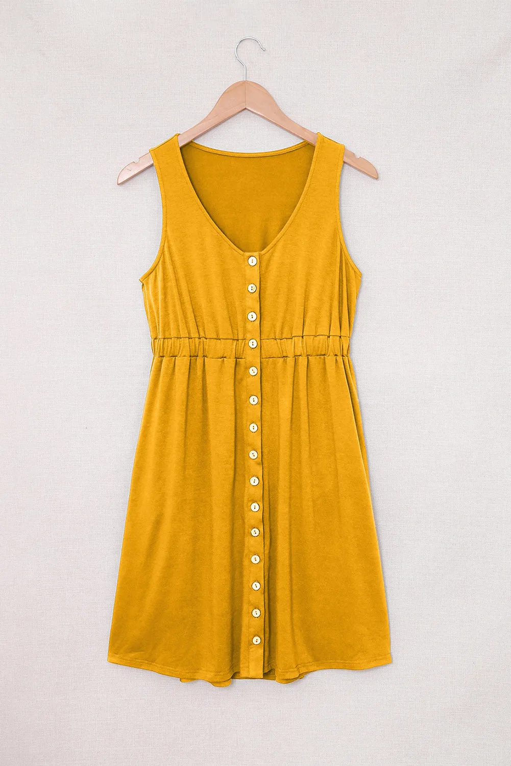 Buttons Sleeveless High Waist Mini Dress