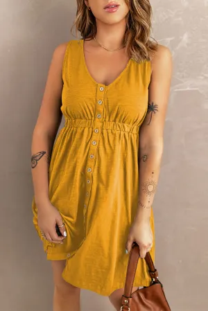 Buttons Sleeveless High Waist Mini Dress
