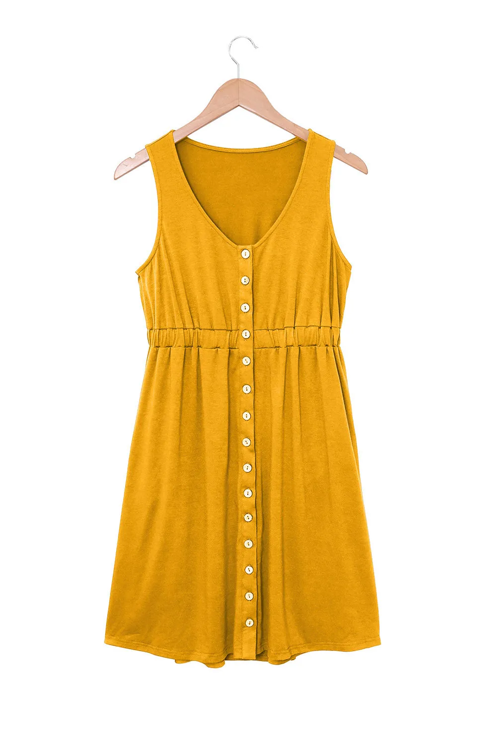 Buttons Sleeveless High Waist Mini Dress