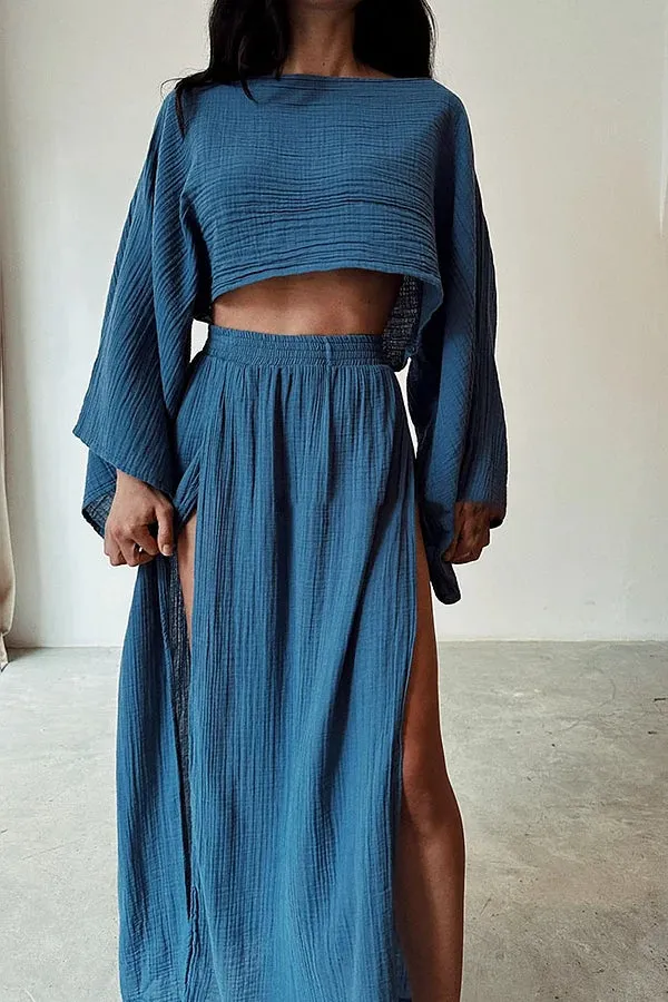 Chic Slit Cotton and Linen Casual Two-piece Set