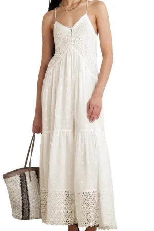 Chouyatou Women's Crochet Eyelet Embroidered Long Slip Dress Boho V Neck Solid Color Racer Back Slim Overall Dress