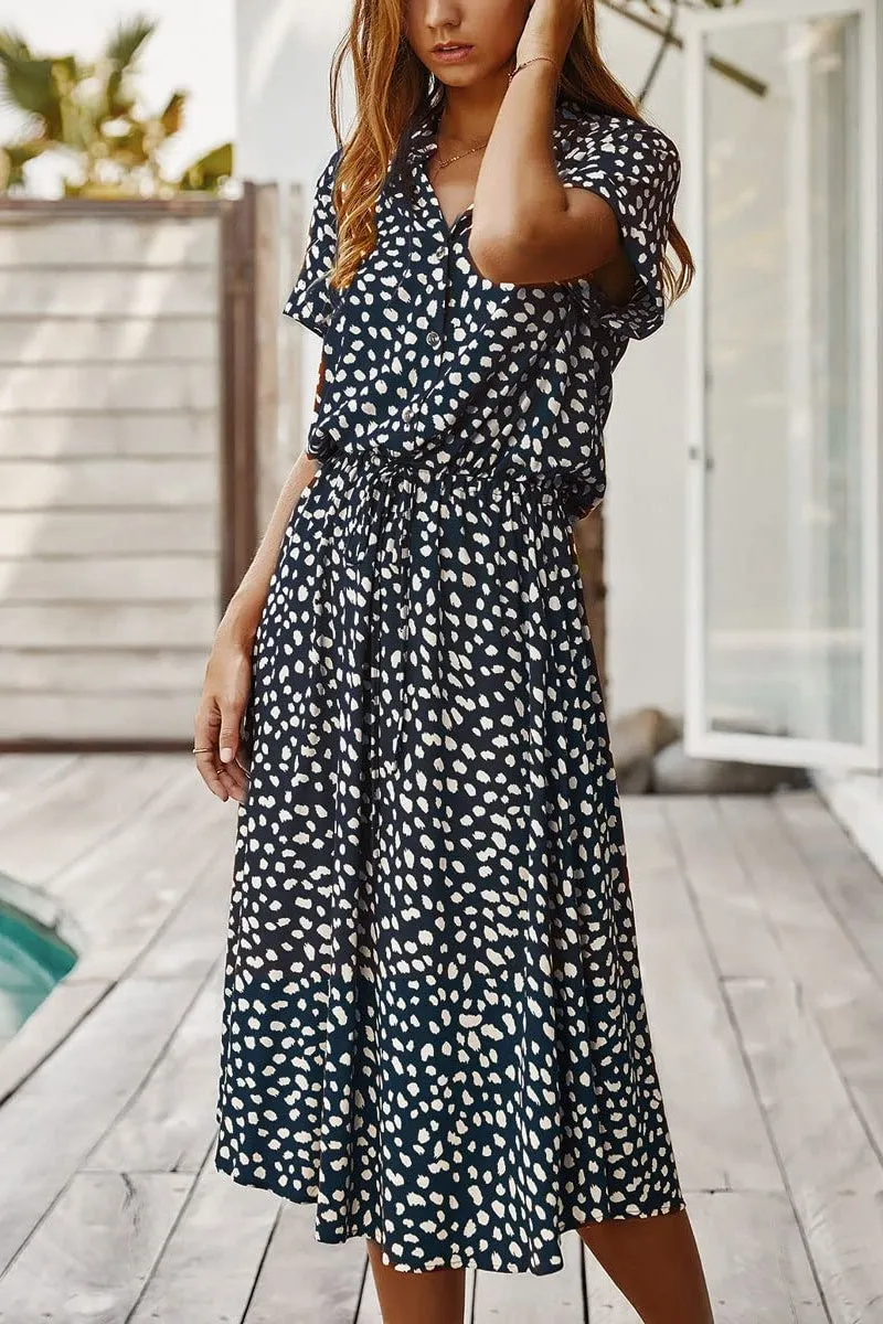 Chouyatou Women's Summer Boho Polka Dot Print Ruffle High Waist Swing Midi Dress