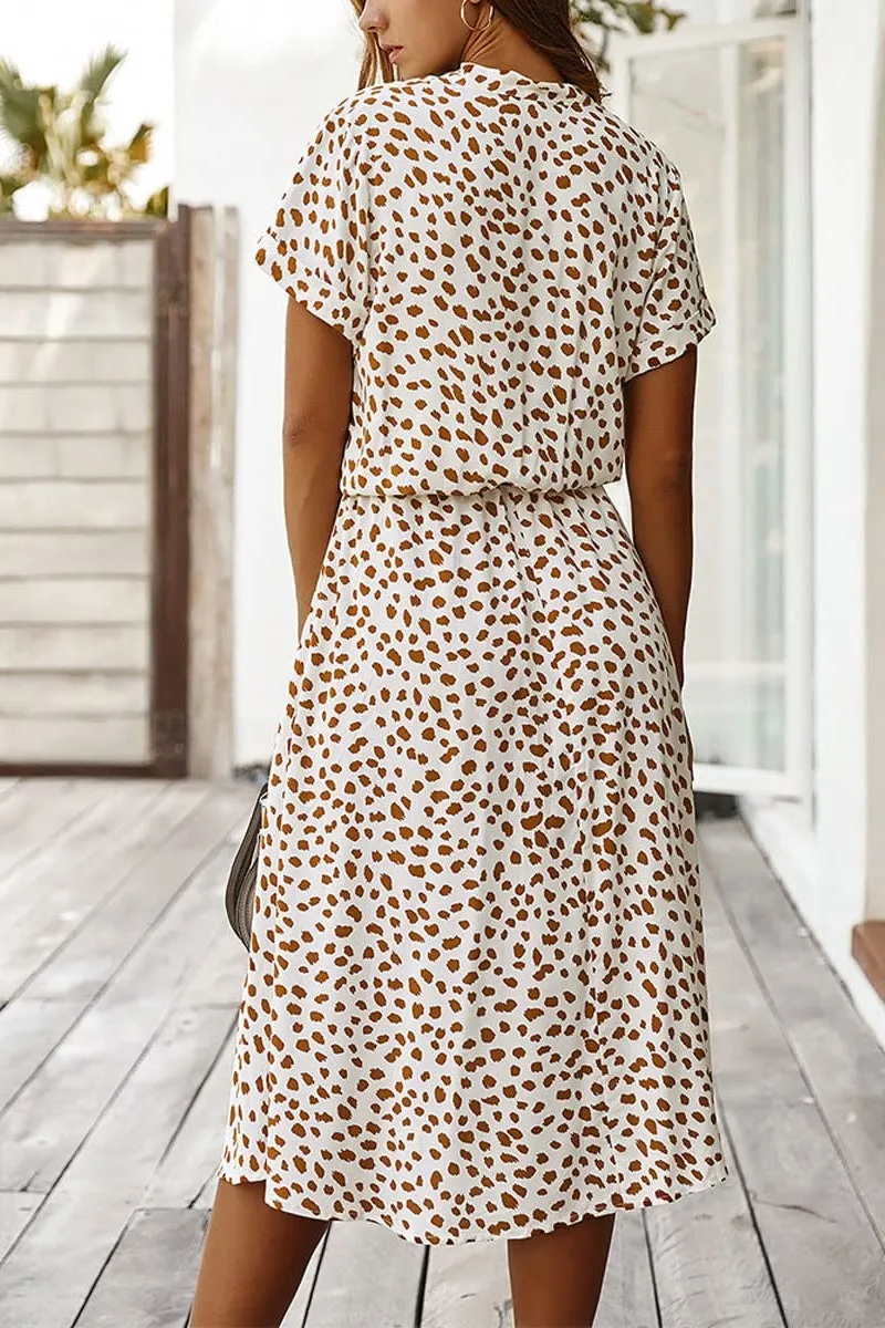 Chouyatou Women's Summer Boho Polka Dot Print Ruffle High Waist Swing Midi Dress