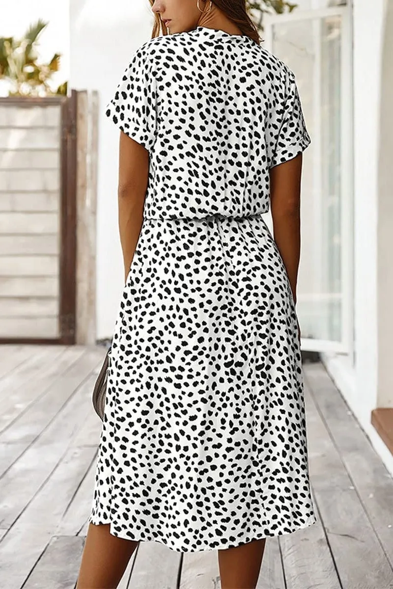 Chouyatou Women's Summer Boho Polka Dot Print Ruffle High Waist Swing Midi Dress