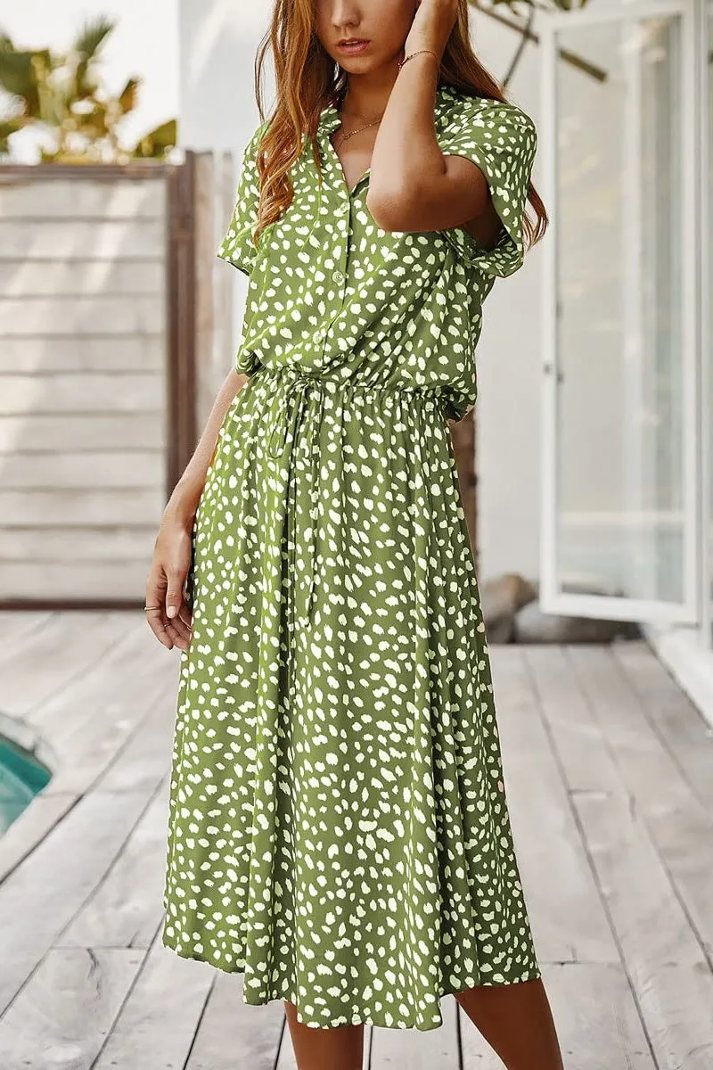 Chouyatou Women's Summer Boho Polka Dot Print Ruffle High Waist Swing Midi Dress