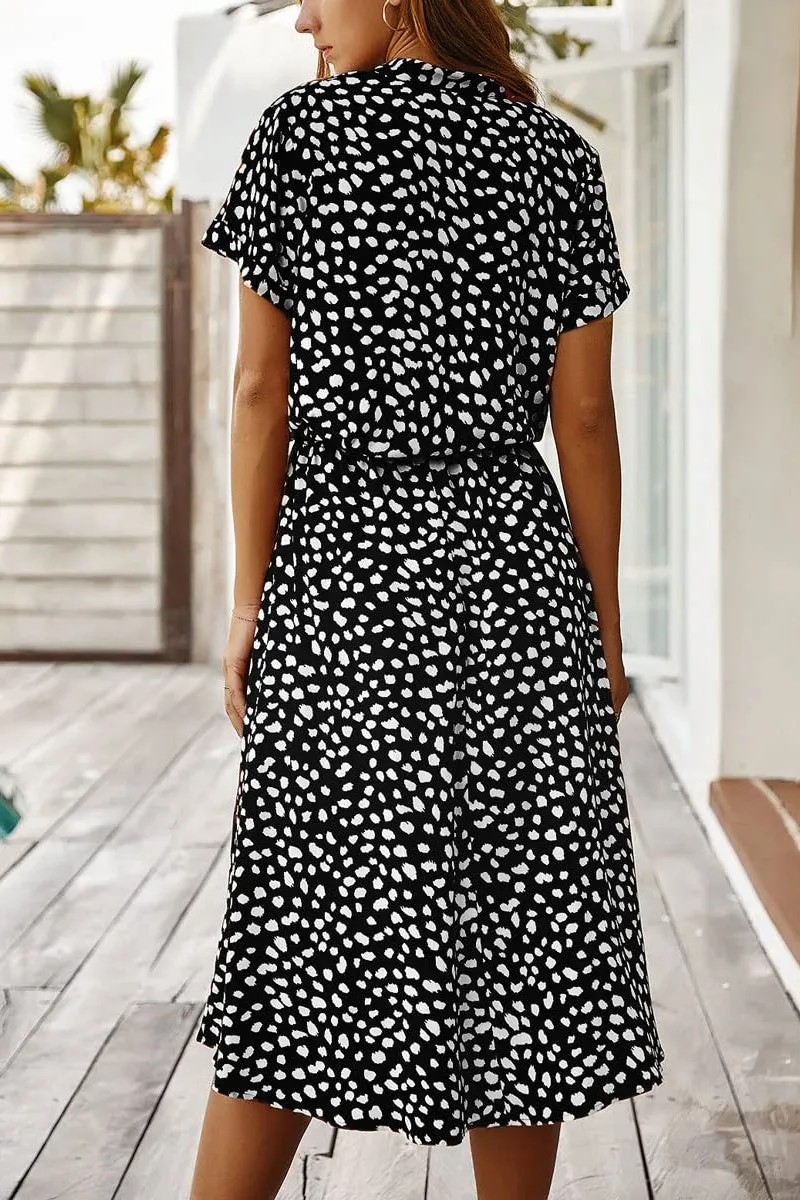 Chouyatou Women's Summer Boho Polka Dot Print Ruffle High Waist Swing Midi Dress