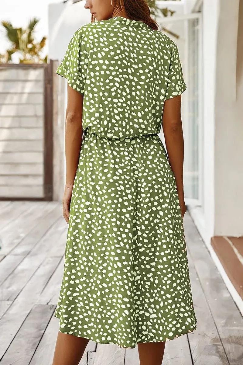 Chouyatou Women's Summer Boho Polka Dot Print Ruffle High Waist Swing Midi Dress