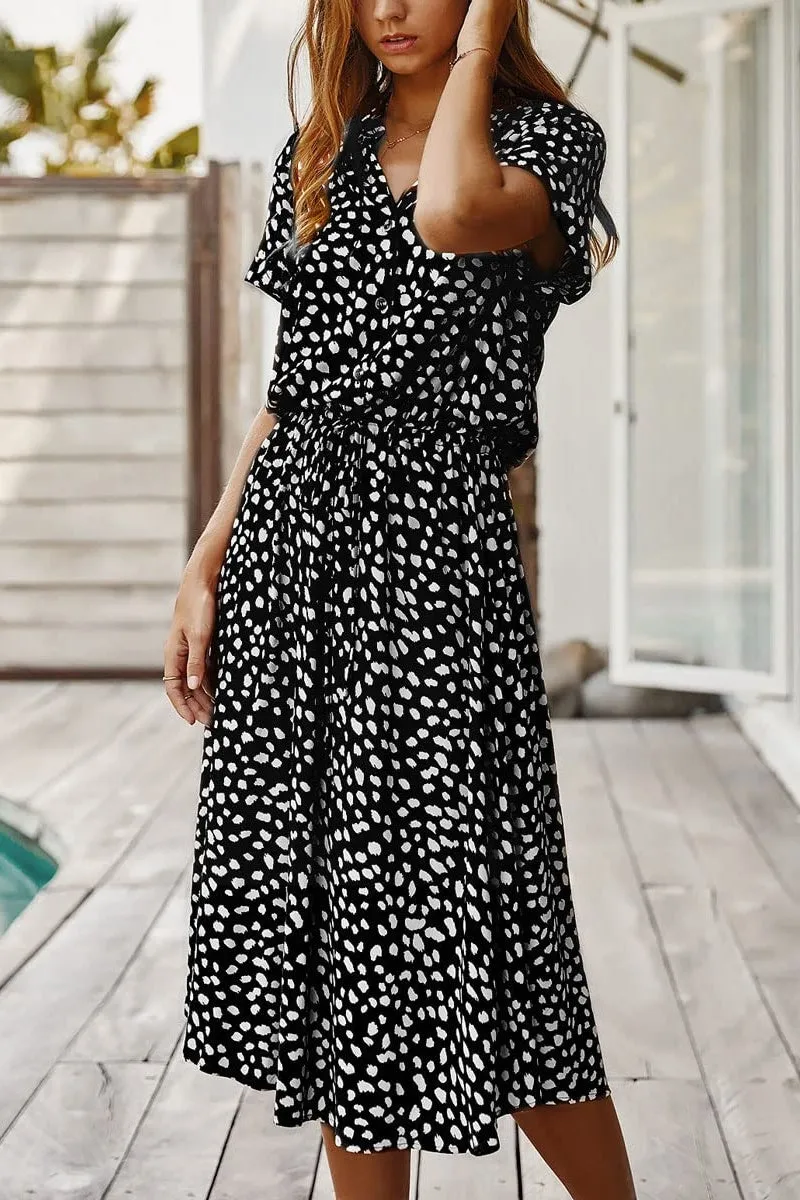 Chouyatou Women's Summer Boho Polka Dot Print Ruffle High Waist Swing Midi Dress
