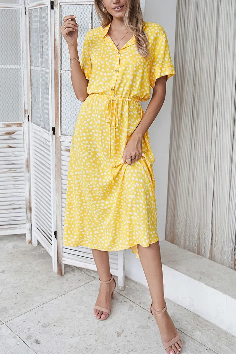Chouyatou Women's Summer Boho Polka Dot Print Ruffle High Waist Swing Midi Dress