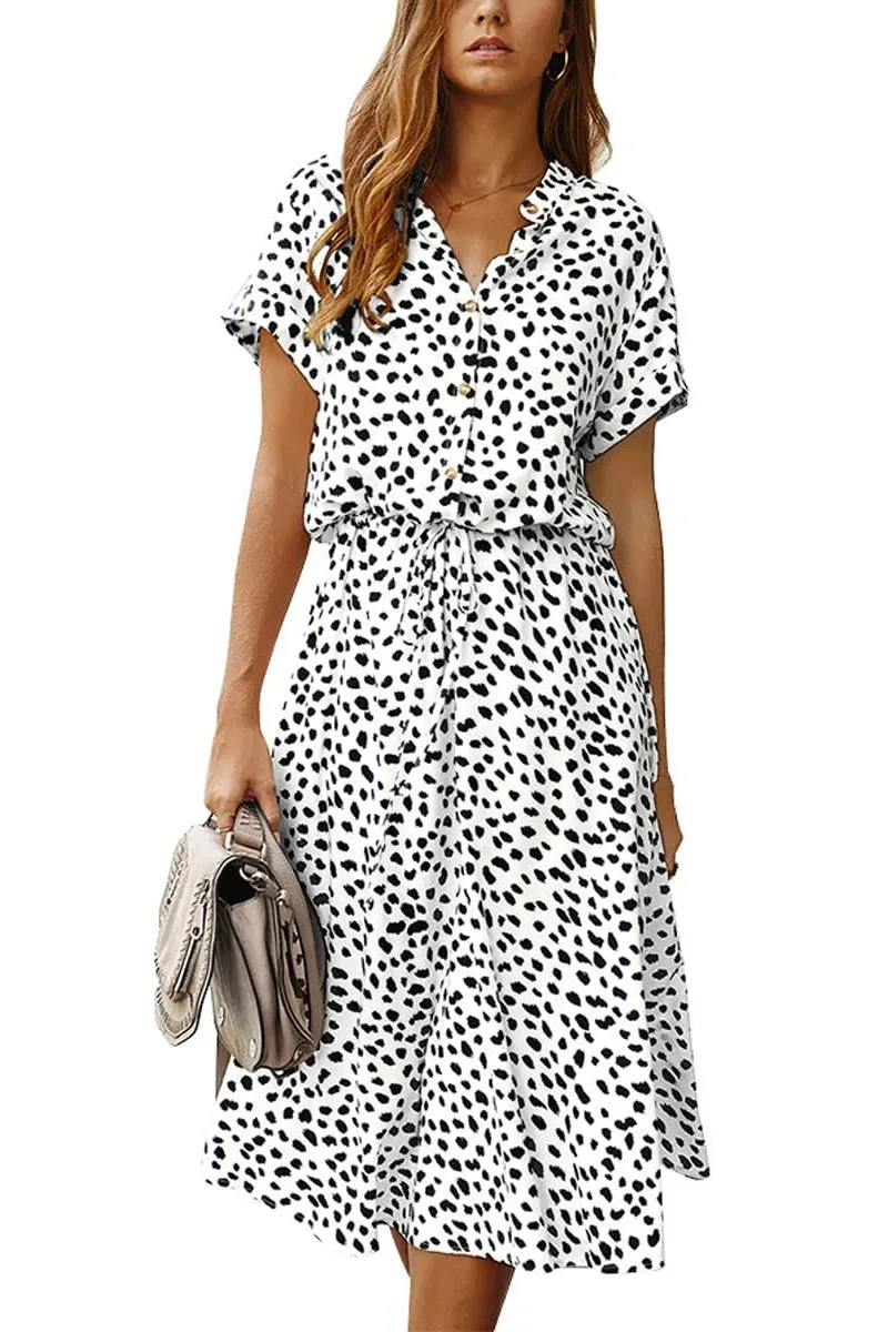 Chouyatou Women's Summer Boho Polka Dot Print Ruffle High Waist Swing Midi Dress