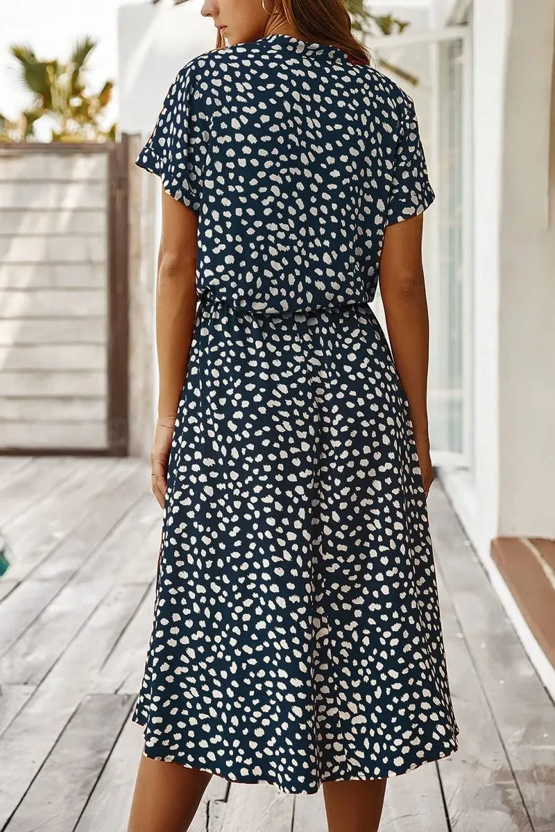 Chouyatou Women's Summer Boho Polka Dot Print Ruffle High Waist Swing Midi Dress