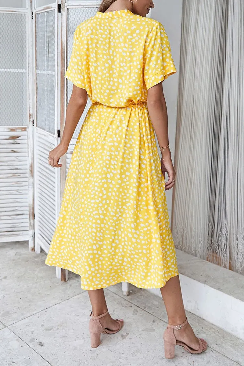 Chouyatou Women's Summer Boho Polka Dot Print Ruffle High Waist Swing Midi Dress