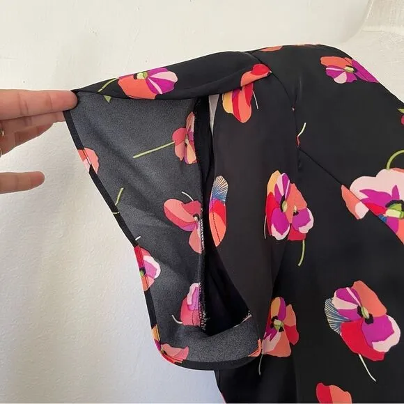 City Chic Black Floral Midi Dress waist belt plus size 18 NWOT