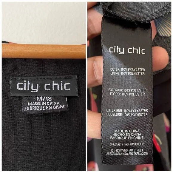 City Chic Black Floral Midi Dress waist belt plus size 18 NWOT