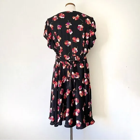 City Chic Black Floral Midi Dress waist belt plus size 18 NWOT