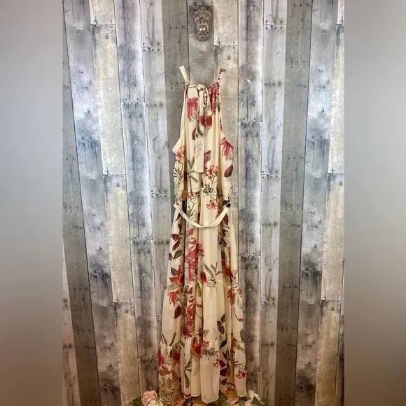 City Chic Cream Halter Maxi Dress in Cream Floral Size 16.